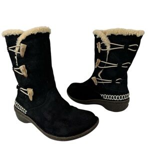 Ugg Australia Kona Mid Calf Leather Toggle Shearling Suede Black Boots Size 5